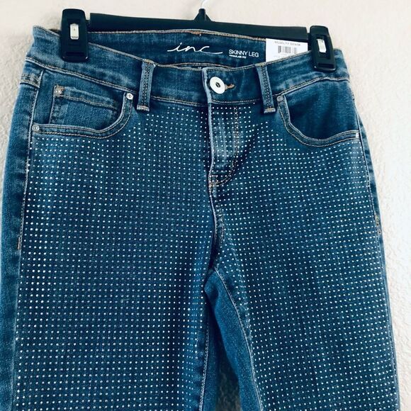 INC International Concepts Silver Studded Sparkle Cropped Denim Skinny Jeans 2P - Picture 2 of 7